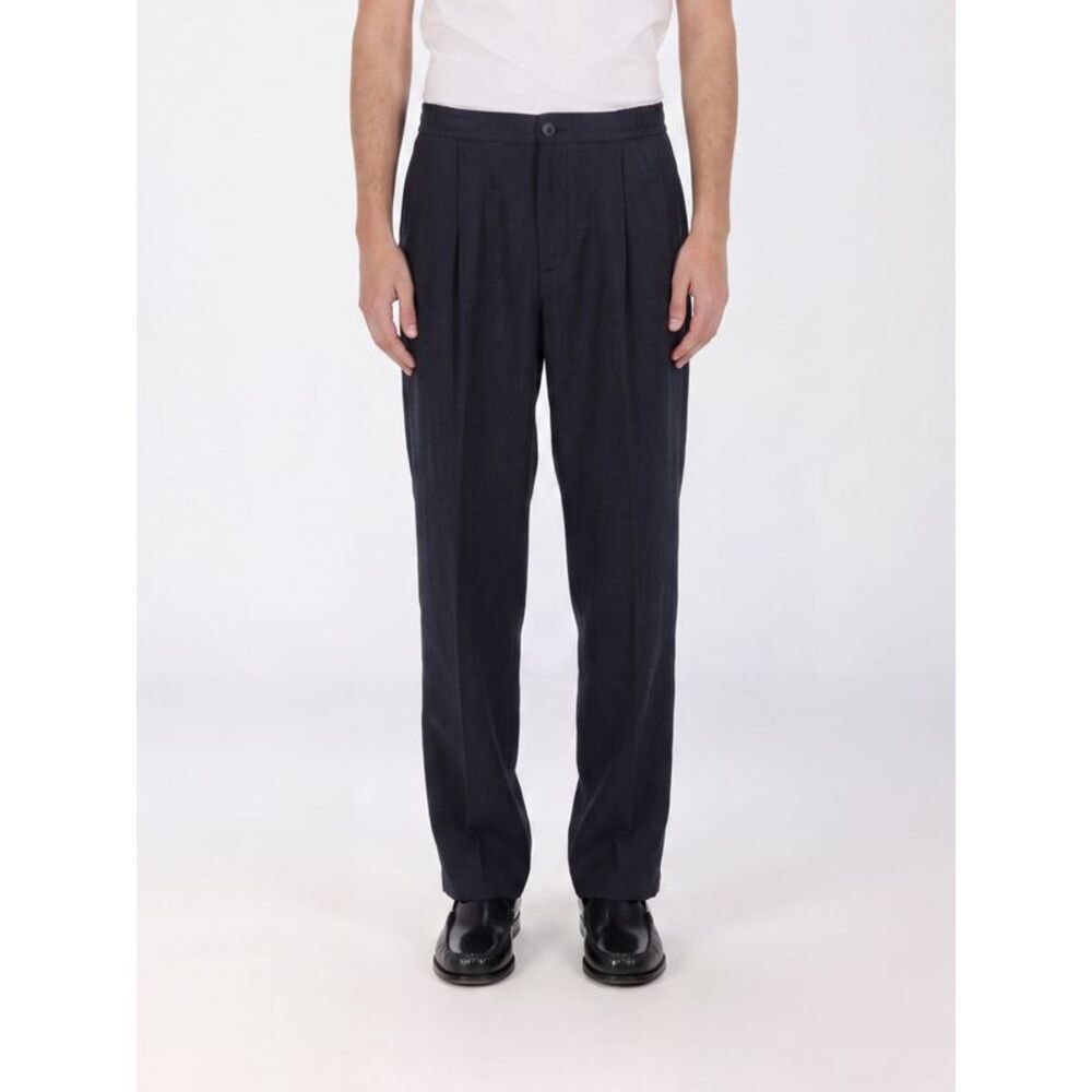Herno Men Herno Pleated Linen And Cotton Blend Tailored Trousers
